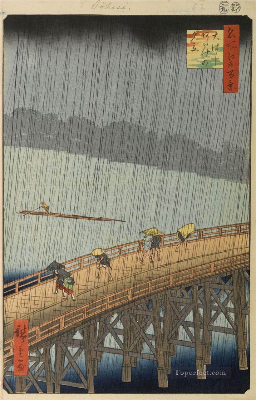 sudden shower over shin ohashi bridge at atake from one hundred views of edo Utagawa Hiroshige Ukiyoe Oil Paintings